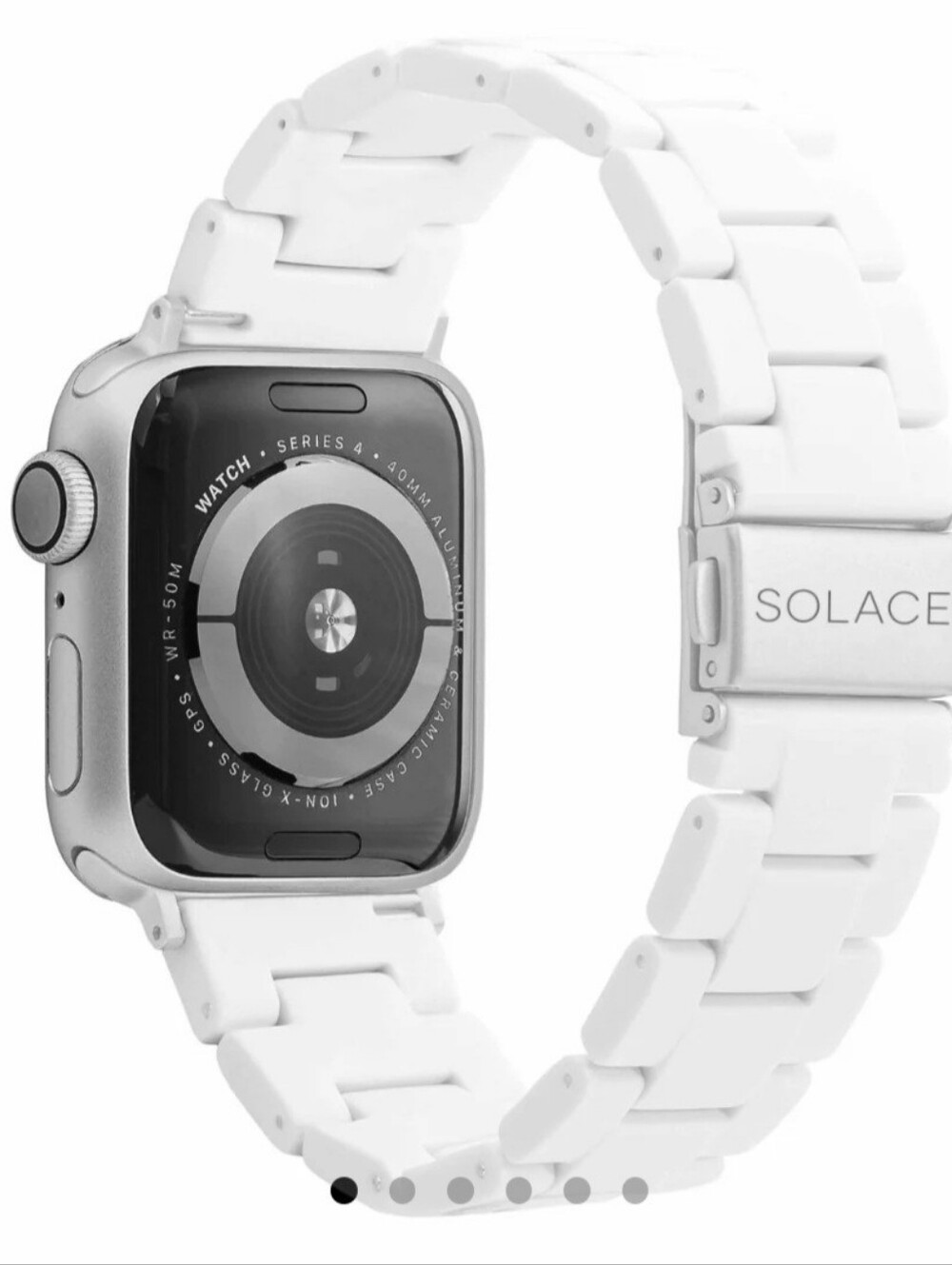 SOLACE Perma Band for Apple Smart Watch Band- white with silver hardware